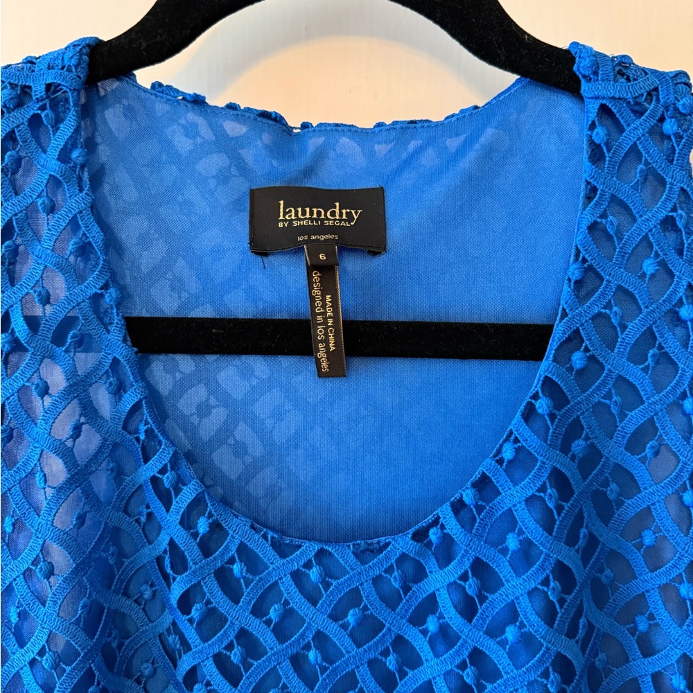 Laundry By Shelli Segal Bright Blue Crochet Tank Dress - Picture 2 of 7